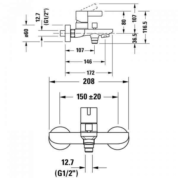 Duravit D-Neo Смеситель для ванны, настенный, цвет: хром