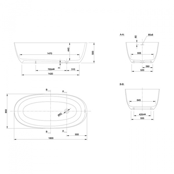KNIEF Prime ванна отдельностоящая овальная 180х85xh50см, со слив переливом 