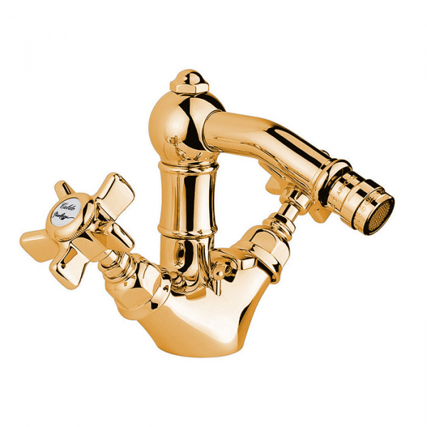 Nicolazzi Dames Anglaises Смеситель для биде с 2мя ручками, на 1 отв., с донным клапаном, излив 127мм, цвет: золото