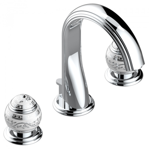 THG Marquise porcelaine blanche Смеситель для раковины, 3 отв., цвет: хром/платина/белый фарфор