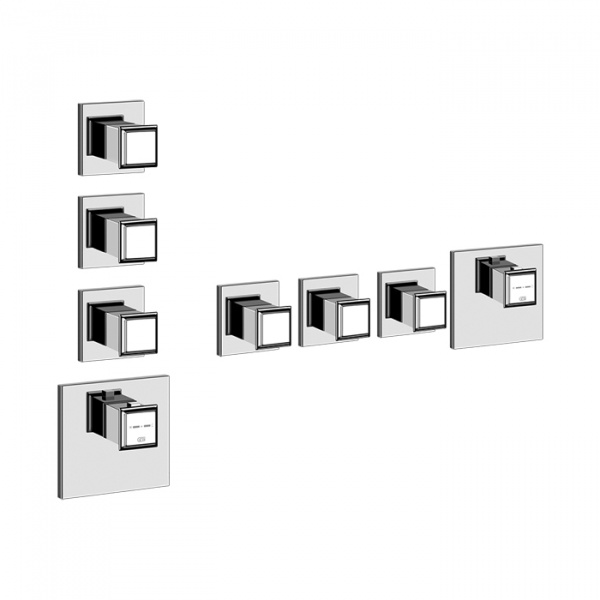 Gessi Eleganza Встраиваемый термостатический смеситель, подключение на 3/4”, с 3мя независимыми выходами, внешняя часть, цвет: хром