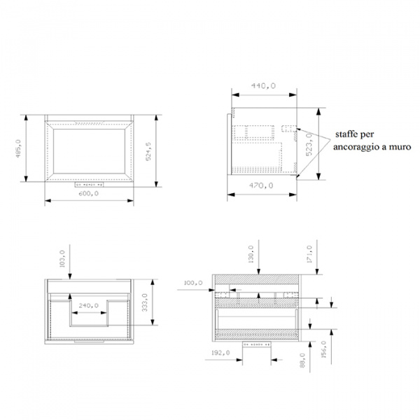 EBAN Paola 60, база подвесная 60*47*h48.5, с 1 выдв.+1внутр. ящиками, с раковиной , доводчики Blum, цвет: bianco assoluto