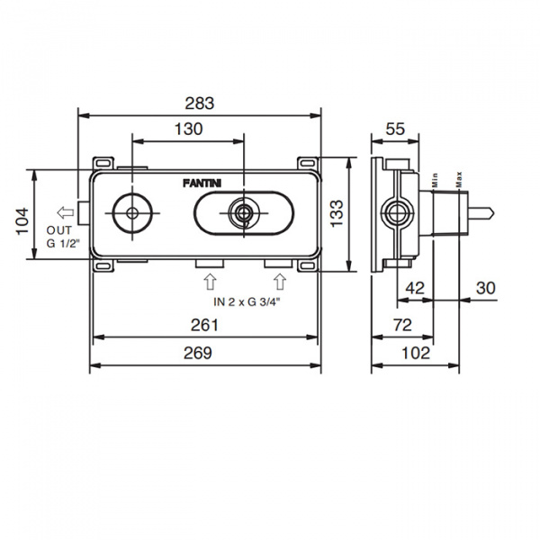 Fantini Внутренняя часть термостатического смесителя для душа, 1 источник, 3/4&quot