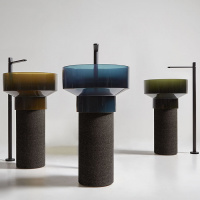 Antonio Lupi Bolgheri Раковина 50х90 см, без отв., напольная, слив в пол, с сифоном и донным клапаном, пьедестал из пробки Natural, Cristalmood, цвет: Ceruleo