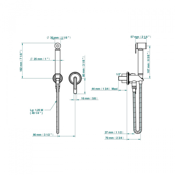 THG CORVAIR FIOR DI BOSCO Гигиенический душ в комплекте с встраив однорычажн смесителем, шланг 1250 мм, держ с подводом воды, внешняя часть, цвет: хром