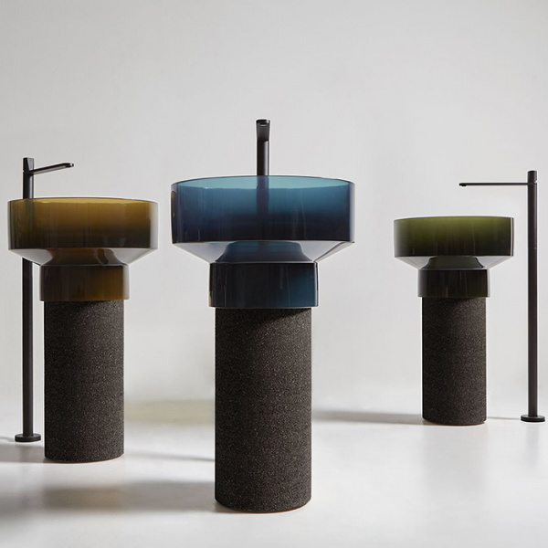 Antonio Lupi Bolgheri Раковина 50х90 см, без отв., напольная, слив в пол, с сифоном и донным клапаном, пьедестал из пробки Natural, Cristalmood, цвет: Gran_cru