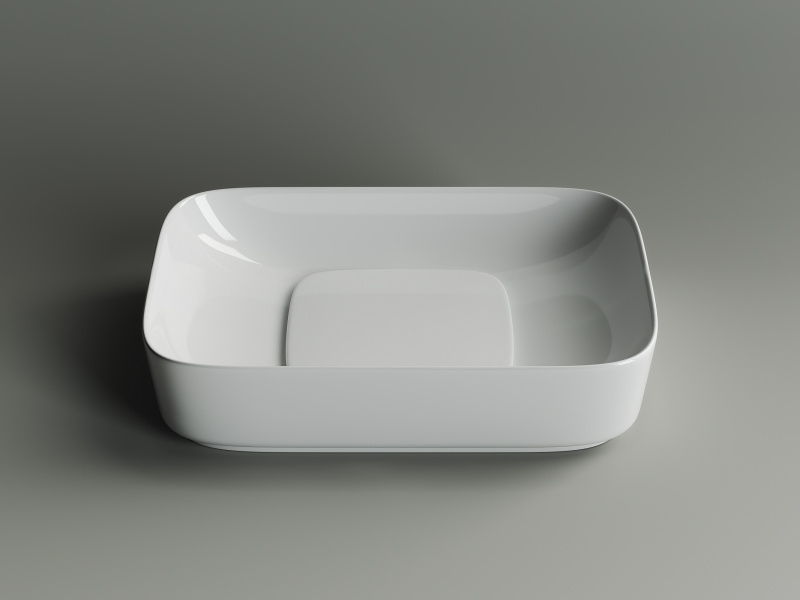 Умывальник чаша накладная прямоугольная с керамической накладкой на сливное отверстие Element 600*375*145мм Ceramica Nova белый CN5021