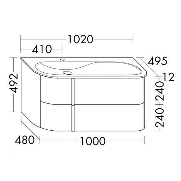Burgbad Lavo 2.0 Комплект мебели 102х49.5х49.2см., левый, 2 ящика, раковина Velvet с сифоном, с 1 отв., ручки черные, цвет: белый глянцевый