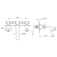 Nicolazzi Nuova Brenta Смеситель для раковины с 2мя ручками, настенный, излив: 160мм, цвет: хром