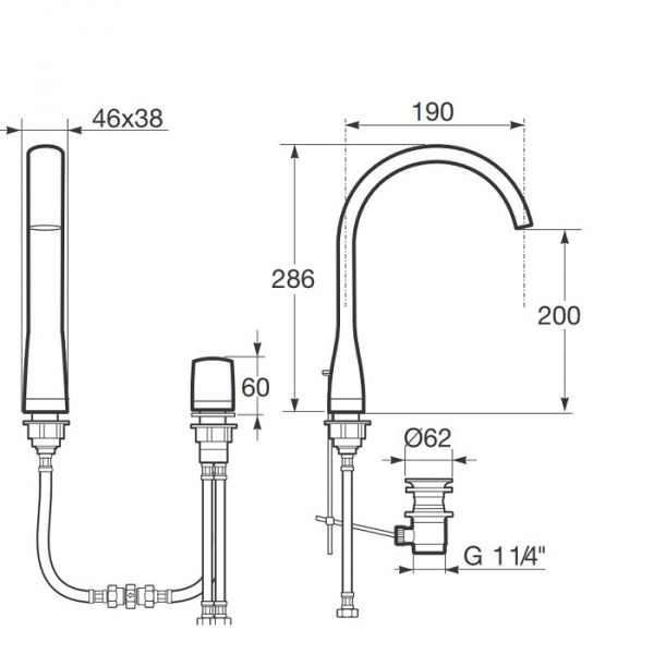 Armani Roca Island Смеситель для раковины на 2 отв, с донным клапаном, излив 190мм, цвет: nero
