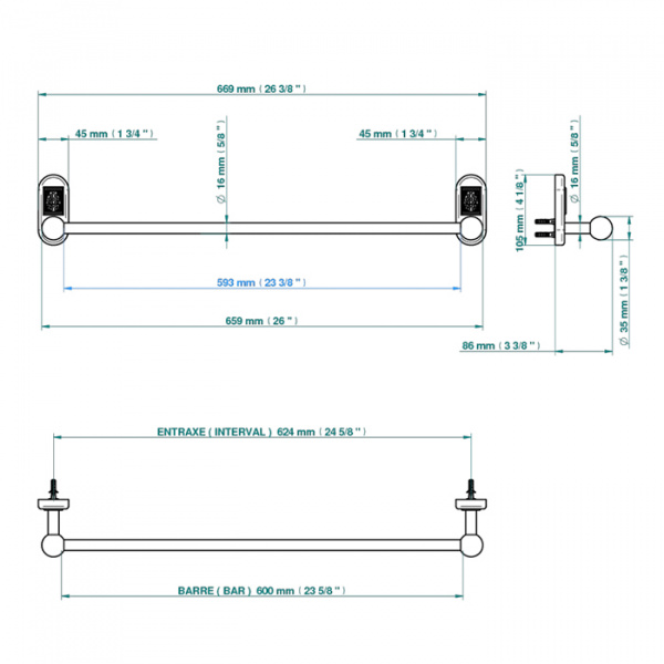 THG Papillon Полотенцедержатель 60см, подвесной, цвет: хром/прозрачный хрусталь