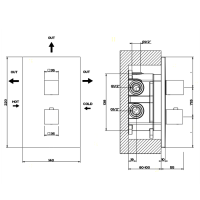 Gessi Rettangolo Встраиваемый термостатический смеситель, подключение на 3/4”, с переключателем на 3 выхода, внешняя часть, цвет: хром