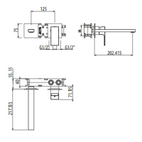 Gattoni Kubik Смеситель встраиваемый на 2 отверстия, с внутренней частью, излив 202 мм, цвет: bianco opaco
