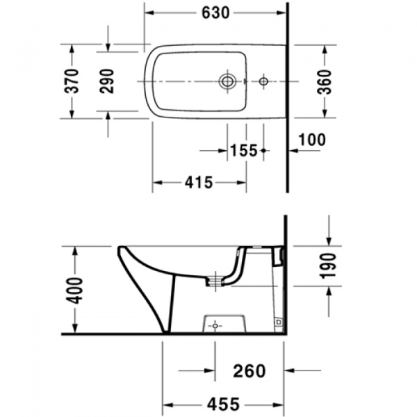 Duravit DuraStyle Биде напольное приставное 63х37см, с 1 отв под смеситель. с креплением, цвет: белый