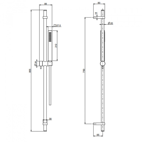 Carlo Frattini Wellness Душевая штанга с ручным душем и шлангом 1500 мм., цвет: хром