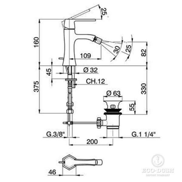 CISAL Cherie Смеситель однорычажный для биде на 1 отверстие с донным клапаном, цвет: хром