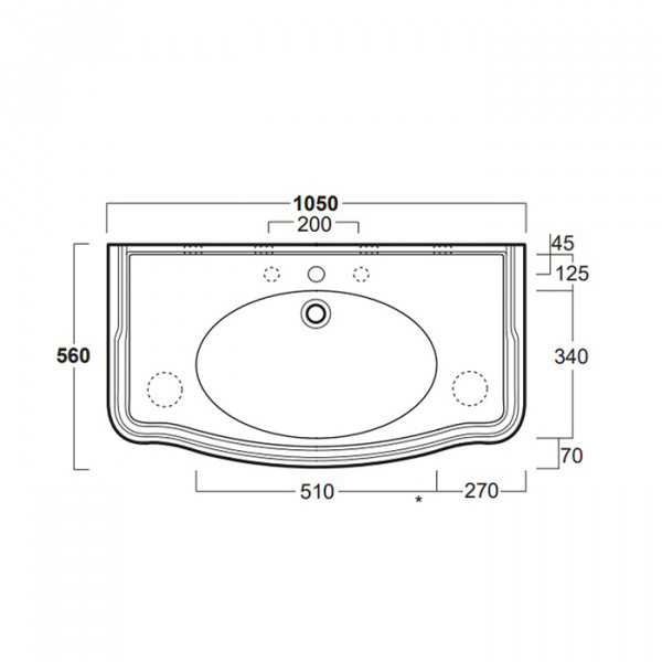 SIMAS Arcade 105 Раковина-консоль 105х56 см, 3 отв., цвет: белый