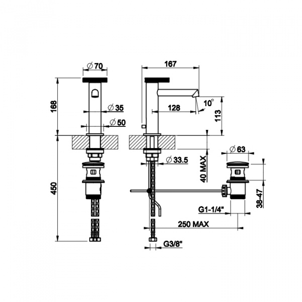 Gessi Anello Смеситель для раковины с донным клапаном и соединительными шлангами, цвет: хром