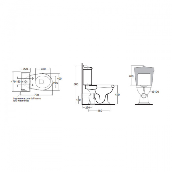 AZZURRA JUBILAEUM унитаз моноблок 75х40см слив в стену, цвет: белый/золото СИДЕНЬЕ НА ВЫБОР