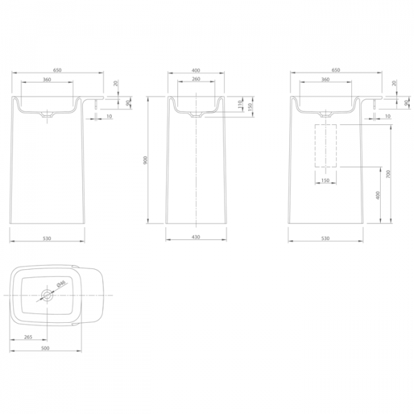 KNIEF Pride Раковина 67х43х90 см, без отв., выход в стену, цвет: белый матовый
