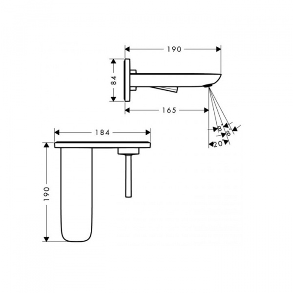 Hansgrohe PuraVida, Смеситель для раковины встраиваемый, излив 165, 225 мм, внешняя часть, цвет: Хром