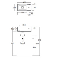 Simas Agile Раковина 40х20см., подвесная, 1 отв., правая, цвет: nero matt