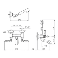 Nicolazzi Teide Granito Смеситель для ванны с душем duplex настенный на 3 отверствия, излив: 178 мм, ручки из натурального гранита, цвет: хром