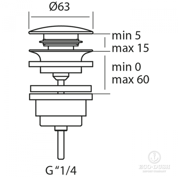 CISAL Донный клапан click clack 1&quot1/4 для раковин с переливом, цвет: нержавеющая сталь