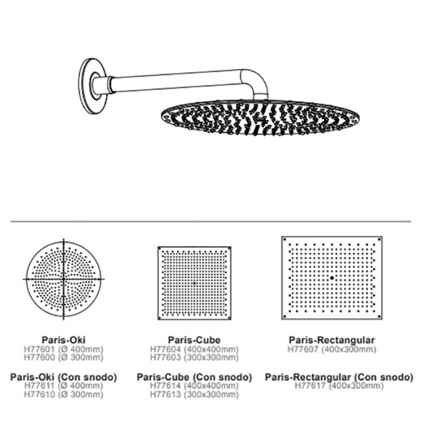 BOSSINI PARIS-OKI Верхний душ Ø 400 мм, настенный кронштейн Ø 28 x 400 мм, цвет: хром