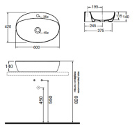 AZZURRA ELEGANCE Раковина 60х42 см, 1 отв., накладная, цвет: белый