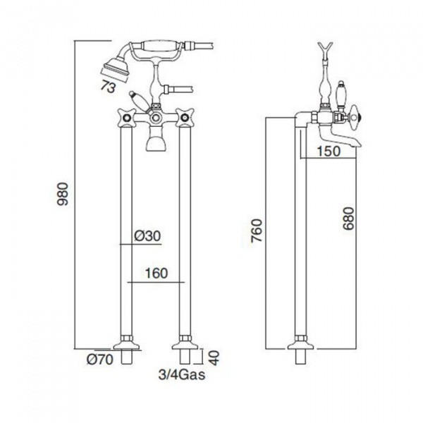 Sbordoni Magnolia Смеситель для ванны на 2 отверстия, цвет: хром