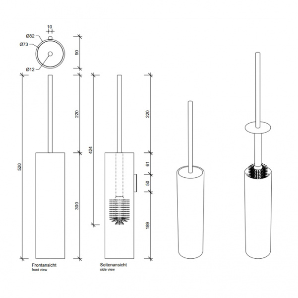 Decor Walther Black Stone WBG Туалетный ершик, подвесной, цвет: черный матовый / хром