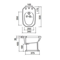 Sbordoni Romana Биде приставное 34х 53см, с внешн./внутренней подачей воды, 1 отверстие для смесителя, белое/отверстие бронза