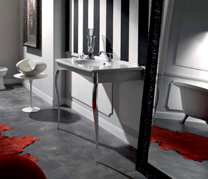 Kerasan Retro Консоль-раковина белая 100х55см, с 3 отв под смеситель, с ножками cromo.