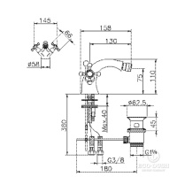HUBER Victorian Смеситель двухвентильный для биде на 1 отверстие с донным клапаном, цвет: никель матовый