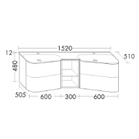 BurgBad Badu База подвесная с  умыв. из минер литья 152х51х49.2см, 4 ящика, 1полка, 2 отв под смеситель, цвет: лен серый глянцевый