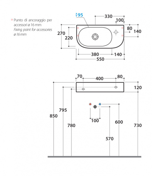 Globo Forty3 Раковина 55х27 см, 1 отв., цвет: белый