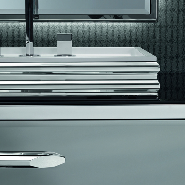 VITAGE milldue edition HILTON Комплект мебели с тумбой под раковину, раковиной ZURIGO63, зеркалом ZURIGO, 216 см, цвет: Fumè/сталь