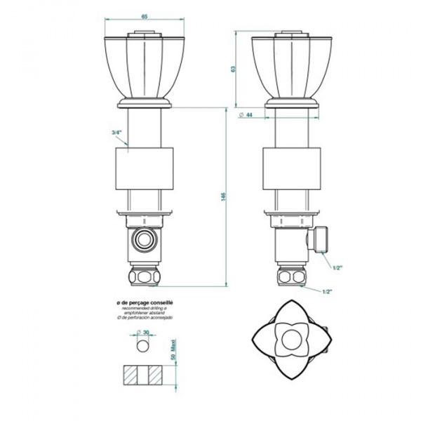 THGPetale De Cristal Clair Lisere Dore Вентиль смесителя для раковины, цвет: полированное золото