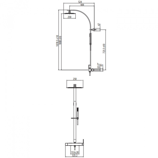 Gattoni Color Cube Душевая стойка, со смеситель для душа, с верхним душем 25см, ручная лейка цвет: хром