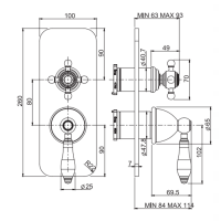 Carlo Frattini Herend Встроенный смеситель на 2/3 источника, с переключением ,  с черной мраморной ручкой , хром /F5409Х6CR/