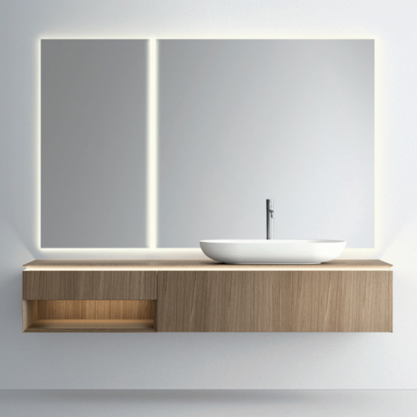 NOORTH milldue edition PURO Комплект мебели 198см в матовом шпоне, с раковиной из Cristalplant, 2-мя зеркалами с подсветкой, Цвет: rovere miele-7676