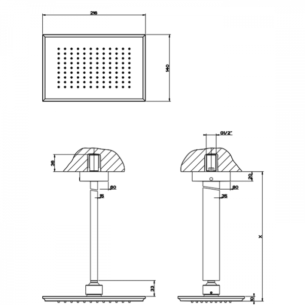 Gessi Eleganza Верхний душ потолочный, высота от 115 до 1865мм, цвет: хром