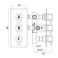 Gattoni Termostatici Square Термостатический встраиваемый смеситель для душа на 3 источника, цвет хром