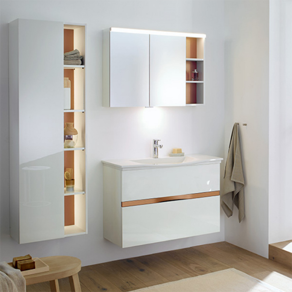 Burgbad Orell База подвесная с умыв.из мин. литья 93х44х64см.2 выдв ящика, вкл сифон, 1 отв под смеситель,  с зеркальным шкафом, цвет: белый высокогл