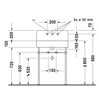 Duravit Vero Консоль металлическая 60x47см, с раковиной на 3 отв. под смеситель, цвет: белый/хром