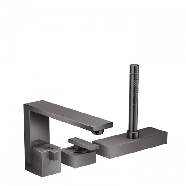 Axor Edge Смеситель на борт ванны, на 3 отв., с ручным душем, излив 210мм, алмазная огранка, цвет: черный