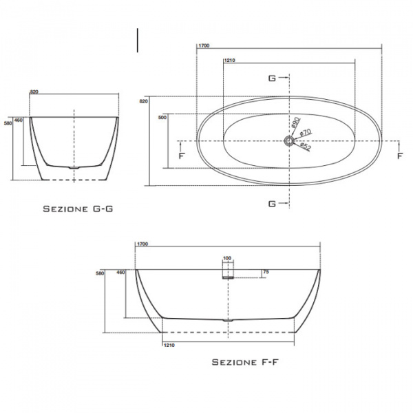 Kerasan Flo Ванна отдельностоящая, акриловая  170х82х58см в комплекте со сливом Click-clack, цвет: белый