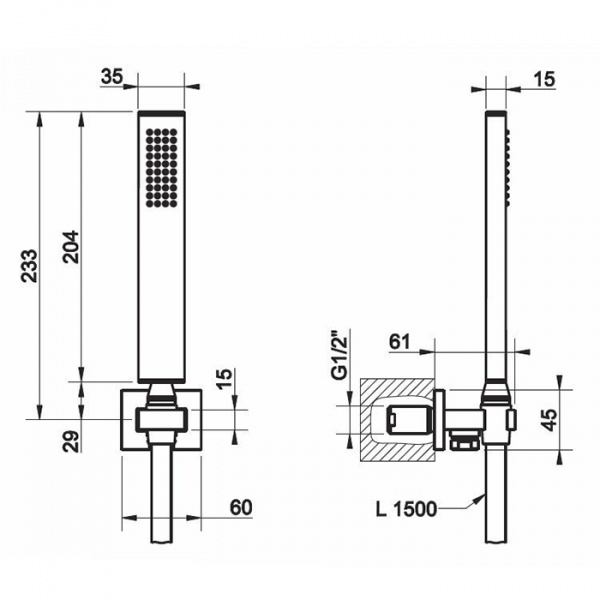 Gessi Rettangolo Душевой комплект: вывод на 1/2”, держатель, шланг 1,5м и душевая лейка, цвет: Black XL