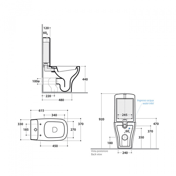 Globo Genesis Унитаз моноблок 61x37x92 см, сиденье на выбор